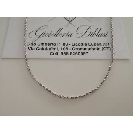 COLLANA ORO BIANCO 18 Kt 750% Donna Maglia Modello CORDA Laser COLLIER Girocollo - 1