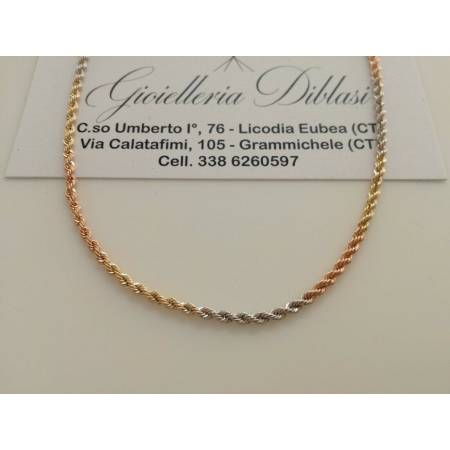 COLLANA In ORO GIALLO BIANCO ROSSO Donna Oro 18 KT 750% Modello CORDA Collier - 1