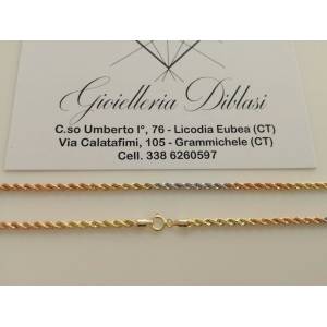 COLLANA In ORO GIALLO BIANCO ROSSO Donna Oro 18 KT 750% Modello CORDA Collier - 1 2