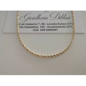 COLLANA ORO 18 KT 750% Donna Giallo Bianco CORDA Laser Girocollo COLLIER Catena - 1