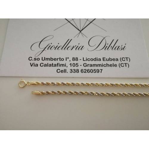 COLLANA ORO 18 KT 750% Donna Giallo Bianco CORDA Laser Girocollo COLLIER Catena - 2