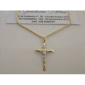 COLLANA Collier Con CROCEFISSO ORO GIALLO BIANCO 18 Karati 750% Unisex Bicolore - 1