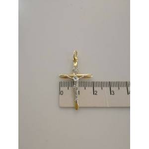 COLLANA Collier Con CROCEFISSO ORO GIALLO BIANCO 18 Karati 750% Unisex Bicolore - 1 2