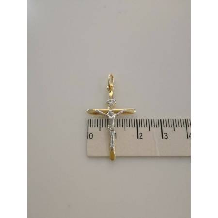 COLLANA Collier Con CROCEFISSO ORO GIALLO BIANCO 18 Karati 750% Unisex Bicolore - 2