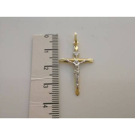 COLLANA Collier Con CROCEFISSO ORO GIALLO BIANCO 18 Karati 750% Unisex Bicolore - 3