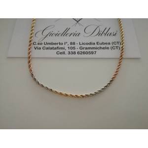 COLLANA Uomo Donna In ORO 18 KT 750% Giallo Bianco Rosso CORDA COLLIER Girocollo - 1