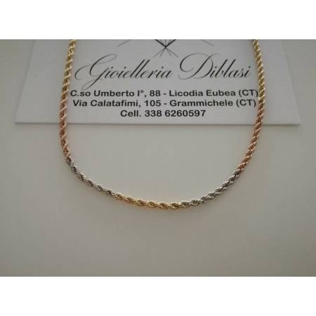 COLLANA Uomo Donna In ORO 18 KT 750% Giallo Bianco Rosso CORDA COLLIER Girocollo - 1