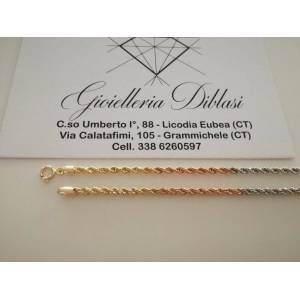COLLANA Uomo Donna In ORO 18 KT 750% Giallo Bianco Rosso CORDA COLLIER Girocollo - 1 2