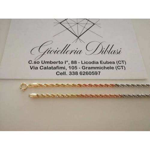 COLLANA Uomo Donna In ORO 18 KT 750% Giallo Bianco Rosso CORDA COLLIER Girocollo - 2