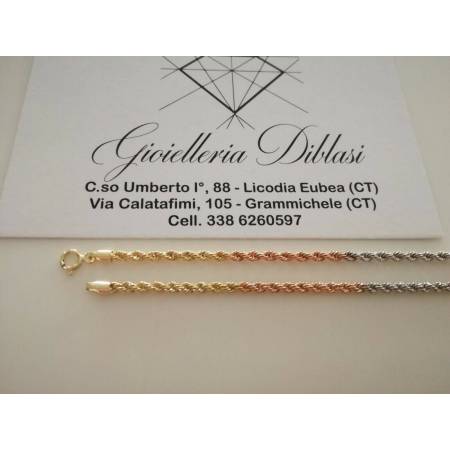 COLLANA Uomo Donna In ORO 18 KT 750% Giallo Bianco Rosso CORDA COLLIER Girocollo - 2