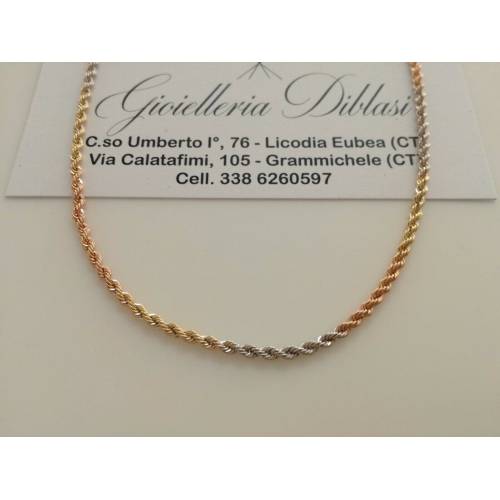 COLLANA In ORO GIALLO BIANCO ROSSO Unisex Oro 18 KT 750% Modello CORDA Collier - 1