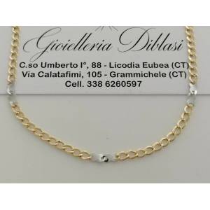 COLLANA Collier CATENA Girocollo ORO 18 KT 750% GIALLO BIANCO Maglia Uomo Donna - 1