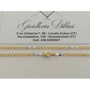 COLLANA Collier CATENA Girocollo ORO 18 KT 750% GIALLO BIANCO Maglia Uomo Donna - 1 2