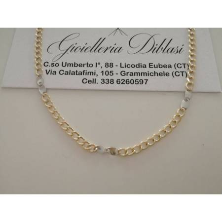 COLLANA ORO 18KT 750% Bicolore GIALLO BIANCO Uomo Donna Girocollo COLLIER CATENA - 1
