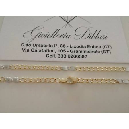 COLLANA ORO 18KT 750% Bicolore GIALLO BIANCO Uomo Donna Girocollo COLLIER CATENA - 2