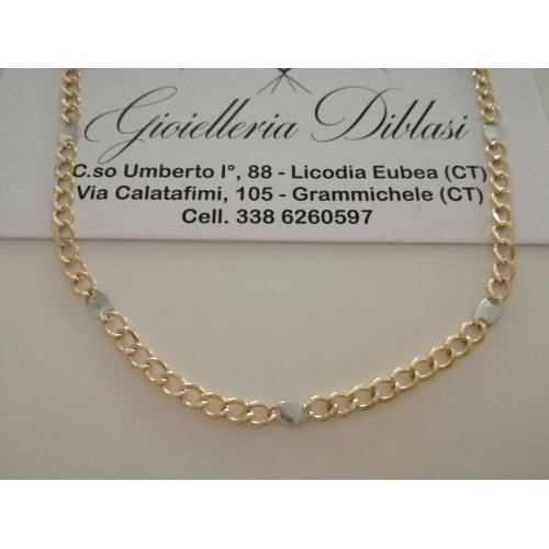 COLLANA ORO 18KT 750% Bicolore GIALLO BIANCO Uomo Donna Girocollo COLLIER CATENA - 1