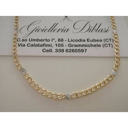 COLLANA ORO 18KT 750% Bicolore GIALLO BIANCO Uomo Donna Girocollo COLLIER CATENA - 1