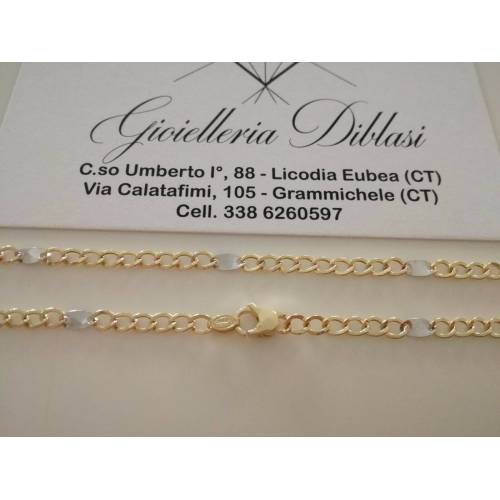 COLLANA ORO 18KT 750% Bicolore GIALLO BIANCO Uomo Donna Girocollo COLLIER CATENA - 2