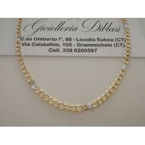 COLLANA Collier CATENA Girocollo ORO 18 KT 750% GIALLO BIANCO Maglia Uomo Donna - 1