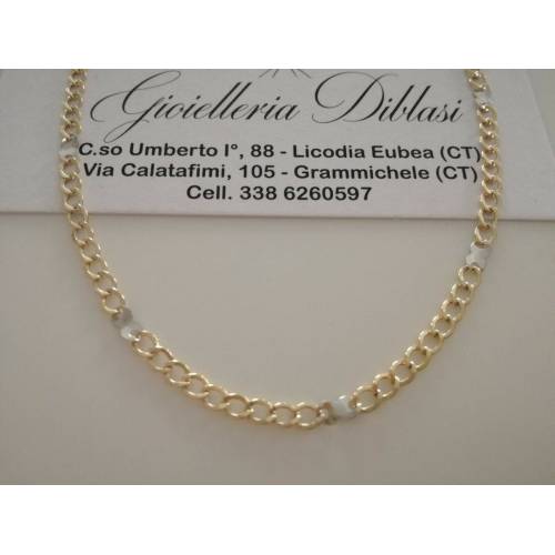 COLLANA Collier CATENA Girocollo ORO 18 KT 750% GIALLO BIANCO Maglia Uomo Donna - 1