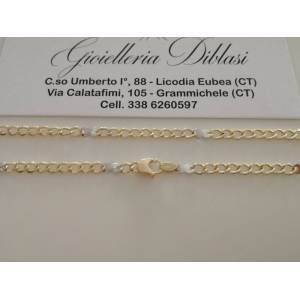 COLLANA Collier CATENA Girocollo ORO 18 KT 750% GIALLO BIANCO Maglia Uomo Donna - 1 2