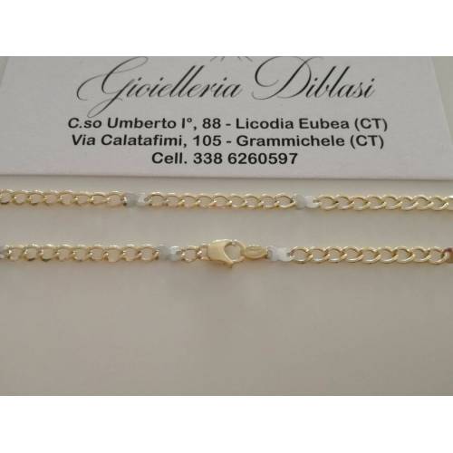 COLLANA Collier CATENA Girocollo ORO 18 KT 750% GIALLO BIANCO Maglia Uomo Donna - 2