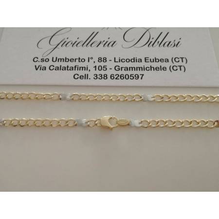 COLLANA Collier CATENA Girocollo ORO 18 KT 750% GIALLO BIANCO Maglia Uomo Donna - 2