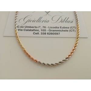 COLLANA In ORO GIALLO BIANCO ROSSO Donna Oro 18 KT 750% Modello CORDA Collier - 1