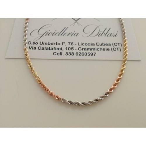 COLLANA In ORO GIALLO BIANCO ROSSO Donna Oro 18 KT 750% Modello CORDA Collier - 1