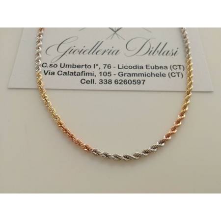COLLANA In ORO GIALLO BIANCO ROSSO Donna Oro 18 KT 750% Modello CORDA Collier - 1