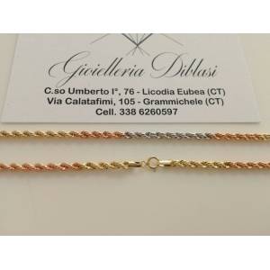 COLLANA In ORO GIALLO BIANCO ROSSO Donna Oro 18 KT 750% Modello CORDA Collier - 1 2