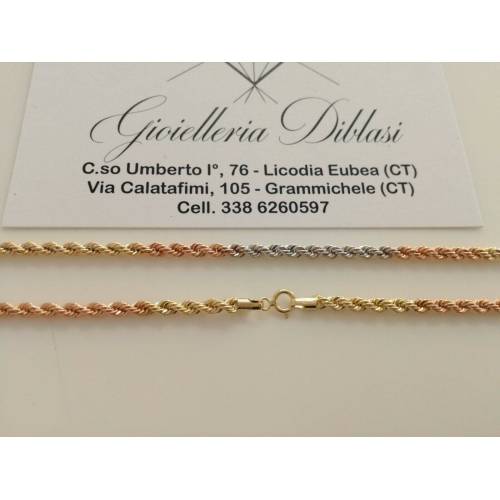 COLLANA In ORO GIALLO BIANCO ROSSO Donna Oro 18 KT 750% Modello CORDA Collier - 2