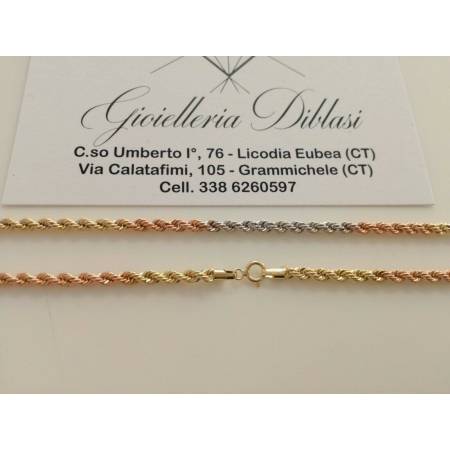 COLLANA In ORO GIALLO BIANCO ROSSO Donna Oro 18 KT 750% Modello CORDA Collier - 2