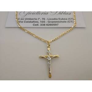 COLLANA Collier Con CROCEFISSO ORO GIALLO BIANCO 18 Karati 750% Unisex Bicolore - 1