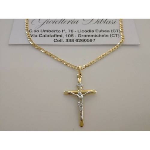 COLLANA Collier Con CROCEFISSO ORO GIALLO BIANCO 18 Karati 750% Unisex Bicolore - 1