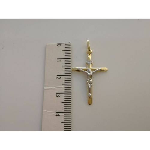 COLLANA Collier Con CROCEFISSO ORO GIALLO BIANCO 18 Karati 750% Unisex Bicolore - 3