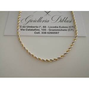 COLLANA ORO 18 KT 750% GIALLO BIANCO Donna CORDA Laser Girocollo COLLIER Catena - 1