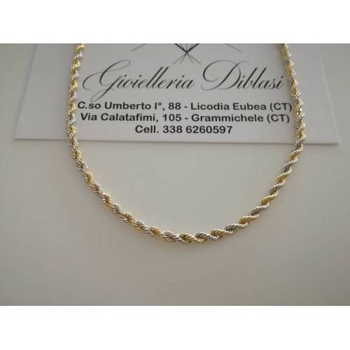 COLLANA ORO 18 KT 750% GIALLO BIANCO Donna CORDA Laser Girocollo COLLIER Catena - 1