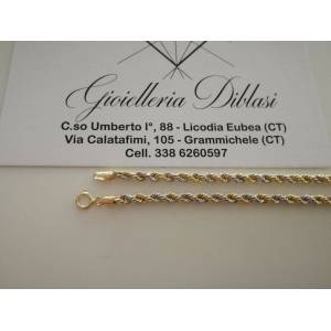 COLLANA ORO 18 KT 750% GIALLO BIANCO Donna CORDA Laser Girocollo COLLIER Catena - 1 2