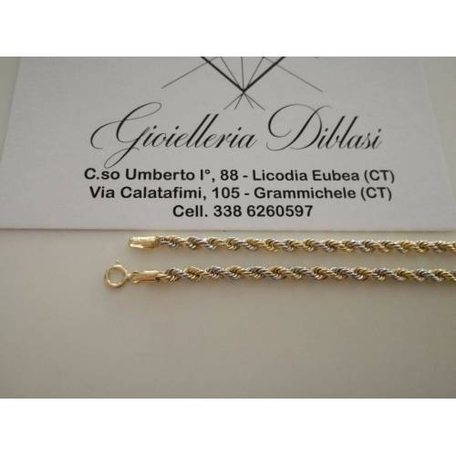 COLLANA ORO 18 KT 750% GIALLO BIANCO Donna CORDA Laser Girocollo COLLIER Catena - 2