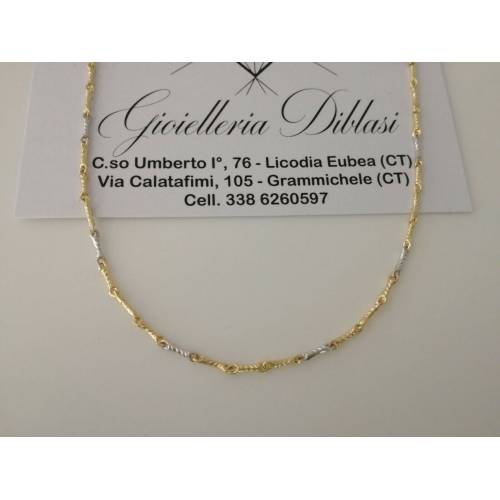 COLLANA In ORO Bicolore GIALLO E ORO BIANCO Unisex Oro 18 KT 750% Made In Italy - 1