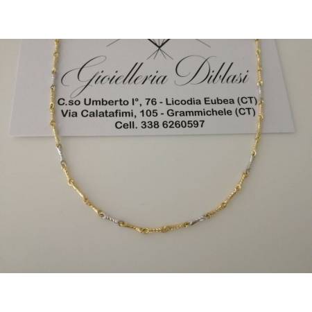 COLLANA In ORO Bicolore GIALLO E ORO BIANCO Unisex Oro 18 KT 750% Made In Italy - 1