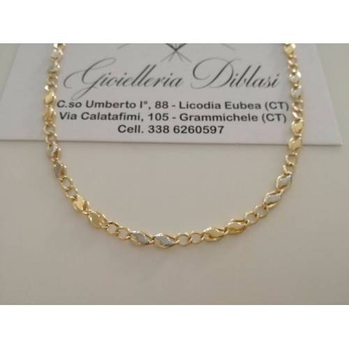 COLLANA ORO 18 KT 750% Bicolore GIALLO BIANCO Uomo Donna Unisex COLLIER CATENA - 1