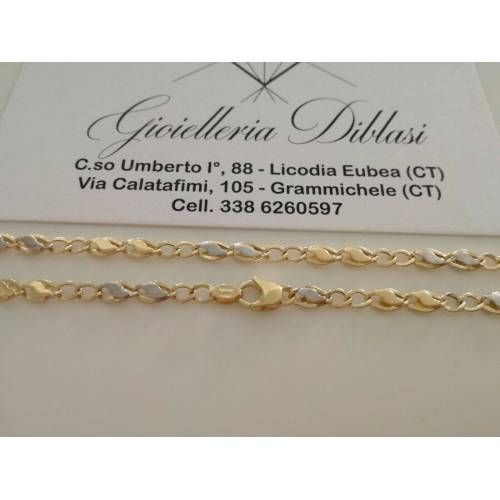 COLLANA ORO 18 KT 750% Bicolore GIALLO BIANCO Uomo Donna Unisex COLLIER CATENA - 2