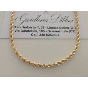 COLLANA In ORO GIALLO Modello CORDA (FUNE) Unisex Oro 18 KT 750% Made In Italy - 1