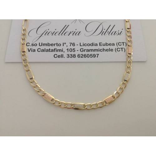COLLANA In ORO GIALLO BIANCO E ROSSO Unisex Oro 18 KT 750% Made In Italy - 1