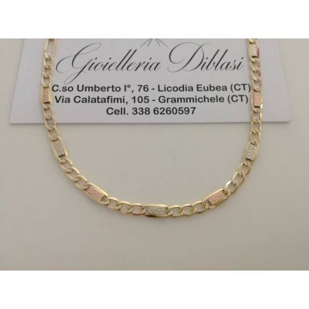 COLLANA In ORO GIALLO BIANCO E ROSSO Unisex Oro 18 KT 750% Made In Italy - 1