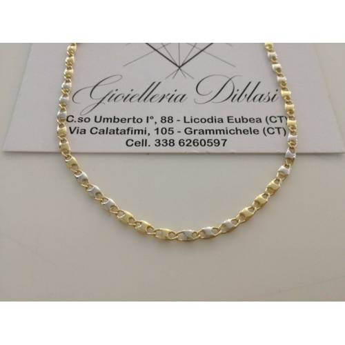 COLLANA Collier CATENA Girocollo ORO 18 KT 750% GIALLO BIANCO Bicolor Uomo Donna - 1