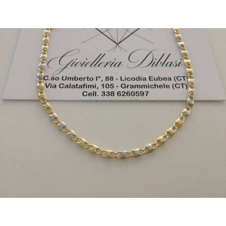 COLLANA Collier CATENA Girocollo ORO 18 KT 750% GIALLO BIANCO Bicolor Uomo Donna - 1