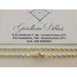 COLLANA Collier CATENA Girocollo ORO 18 KT 750% GIALLO BIANCO Bicolor Uomo Donna - 1 2